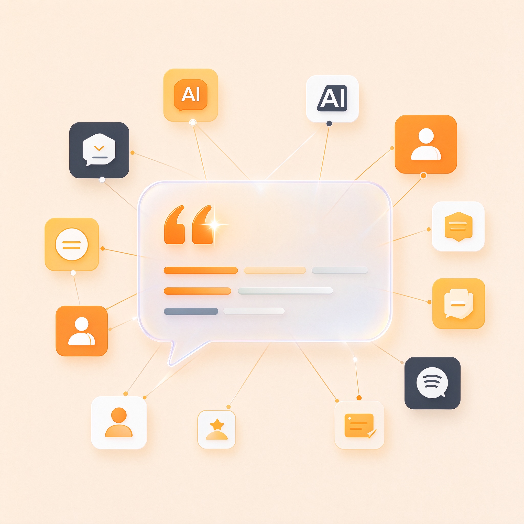 AI 对话与品牌信源汇聚示意插画